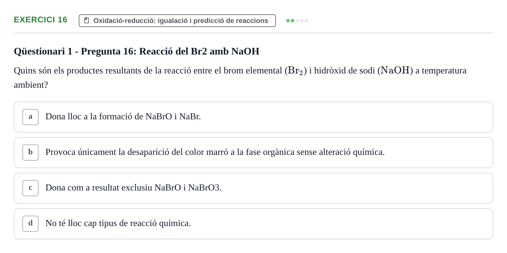 Enunciado: Problema 16 · Química General I Inorgànica UB Examen test de pràctiques: Química Inorgànica