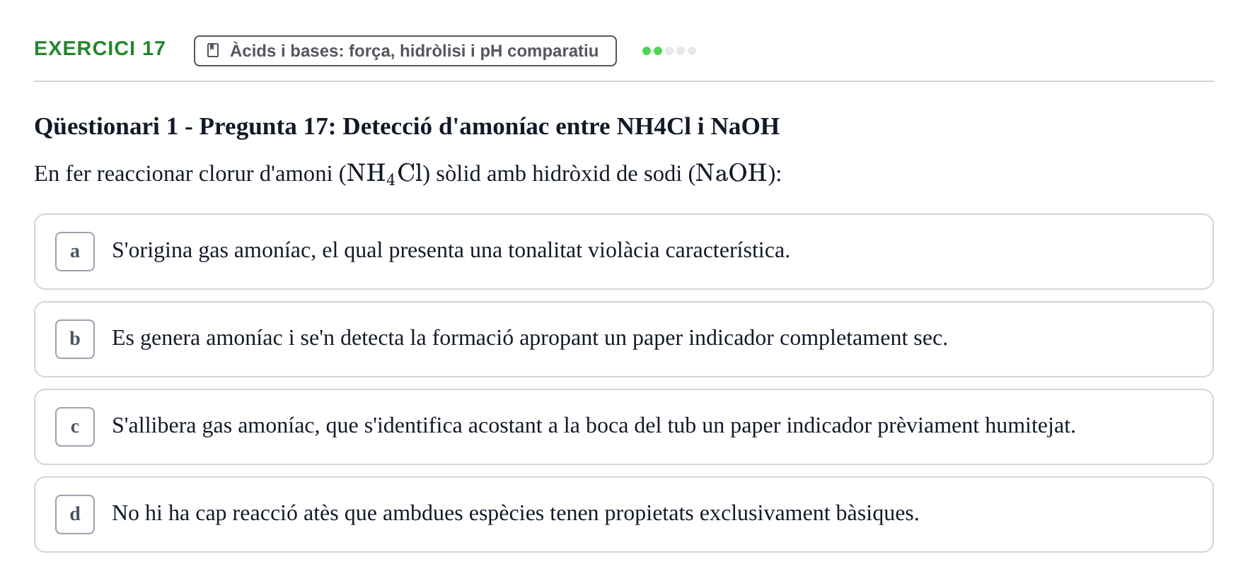 Enunciado: Problema 17 · Química General I Inorgànica UB Examen test de pràctiques: Química Inorgànica