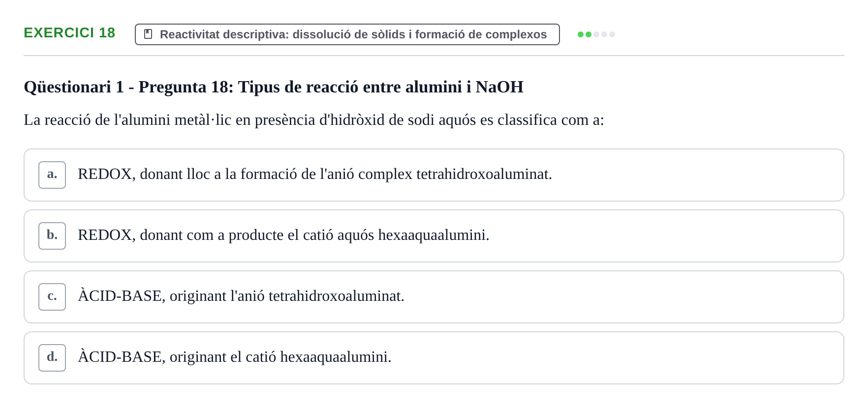 Enunciado: Problema 18 · Química General I Inorgànica UB Examen test de pràctiques: Química Inorgànica