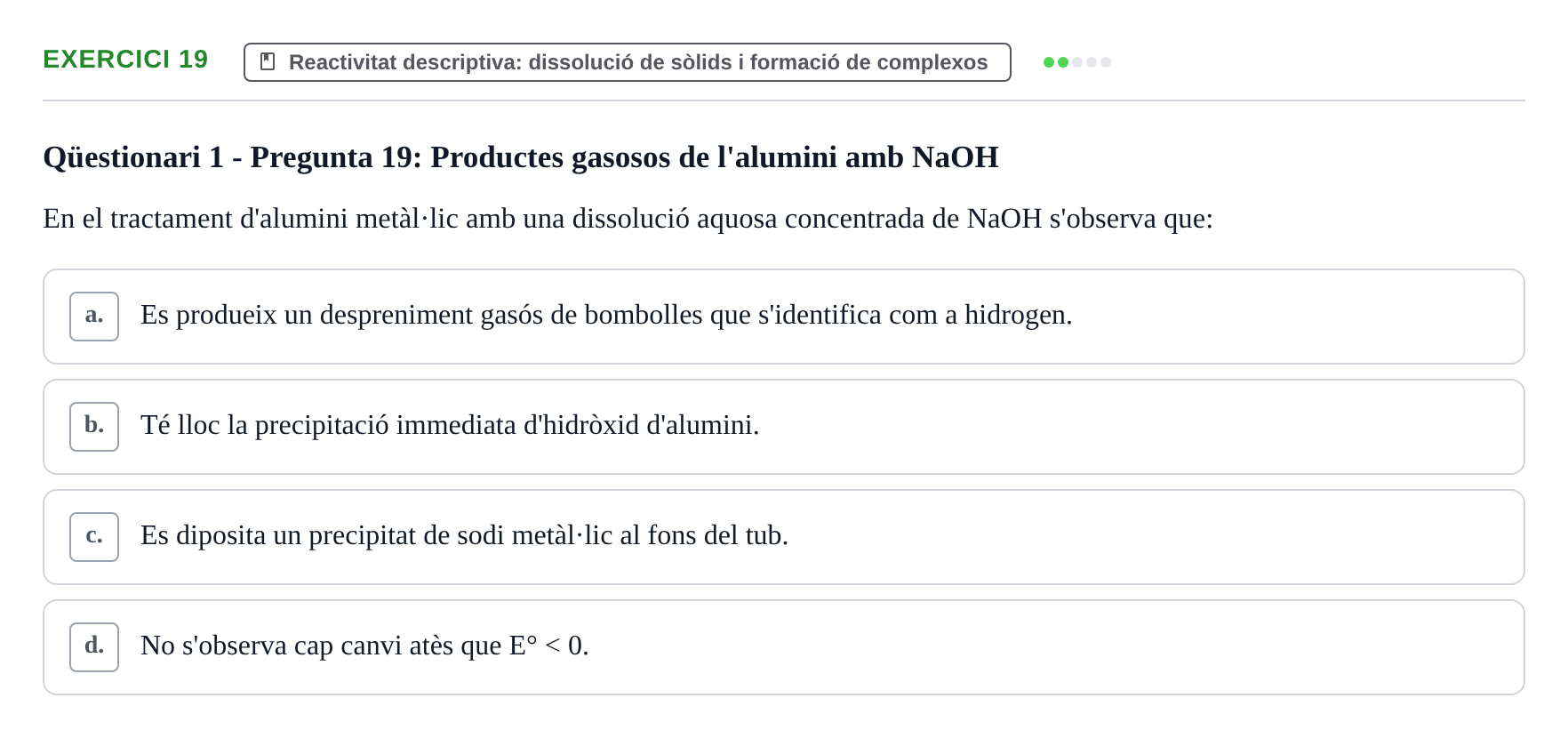 Enunciado: Problema 19 · Química General I Inorgànica UB Examen test de pràctiques: Química Inorgànica
