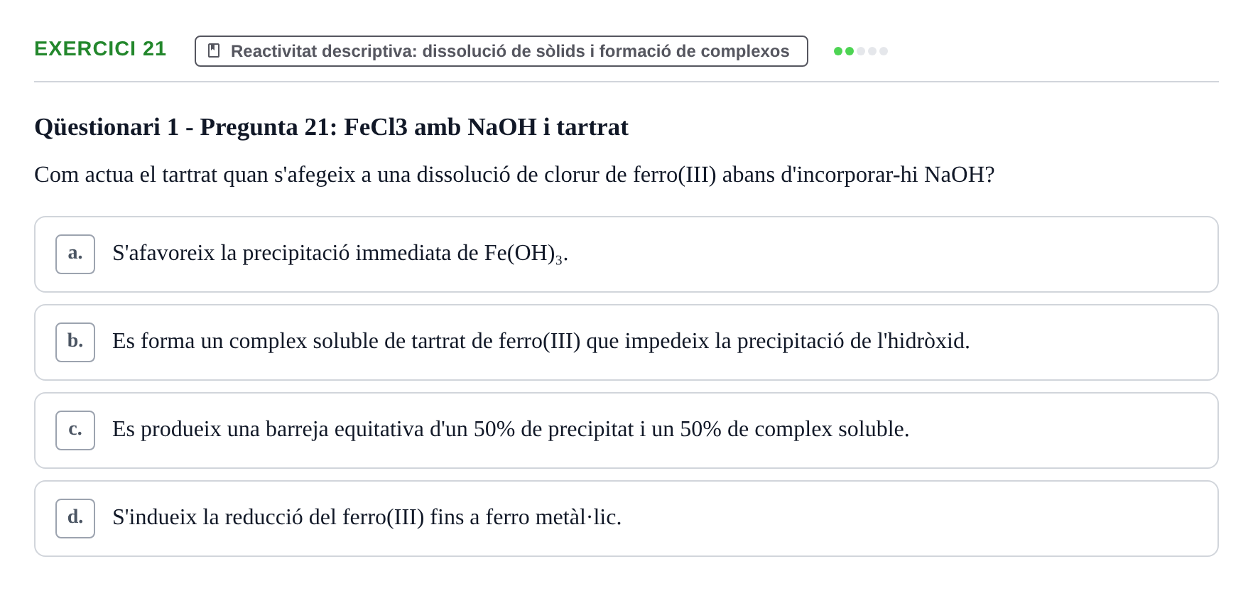 Enunciado: Problema 21 · Química General I Inorgànica UB Examen test de pràctiques: Química Inorgànica