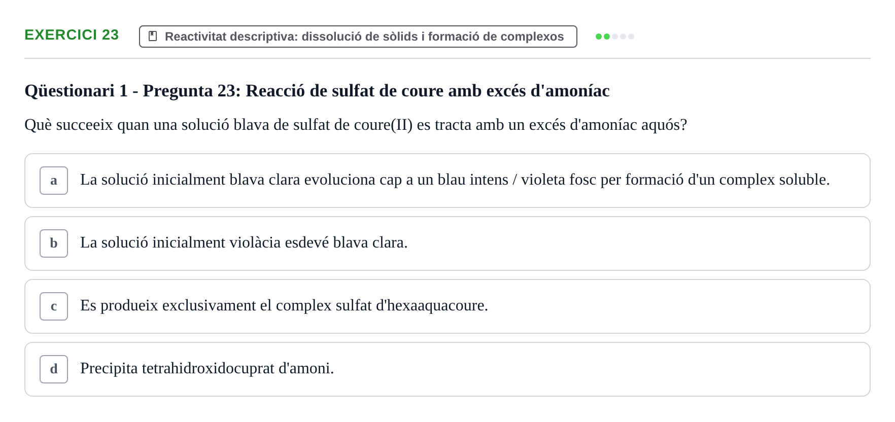 Enunciado: Problema 23 · Química General I Inorgànica UB Examen test de pràctiques: Química Inorgànica