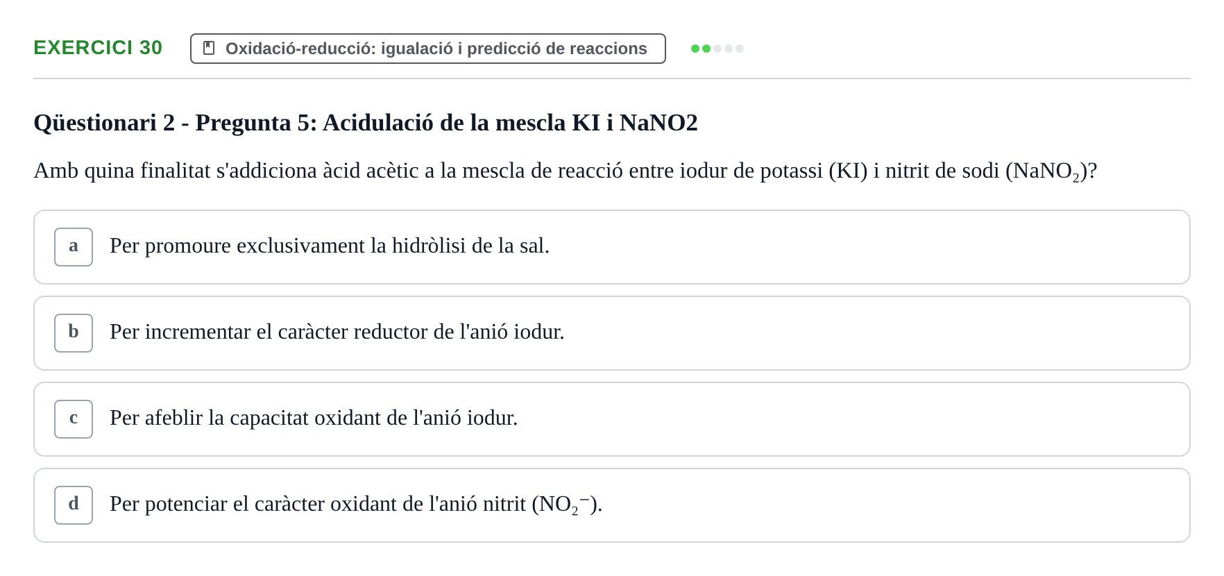 Enunciado: Problema 30 · Química General I Inorgànica UB Examen test de pràctiques: Química Inorgànica