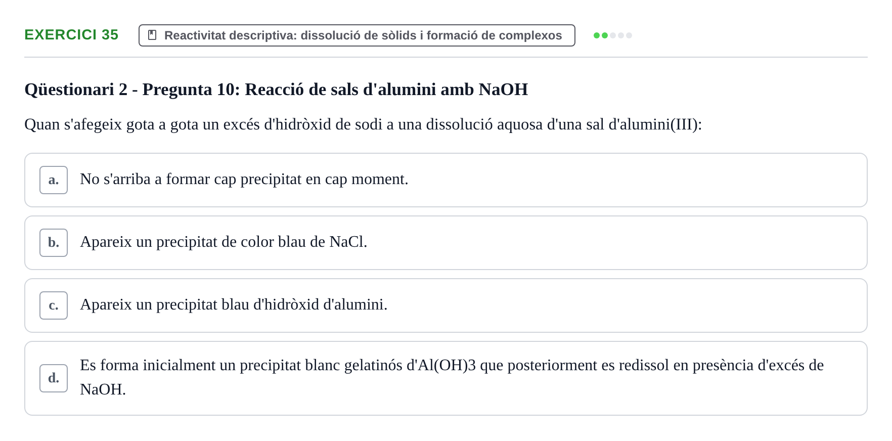 Enunciado: Problema 35 · Química General I Inorgànica UB Examen test de pràctiques: Química Inorgànica