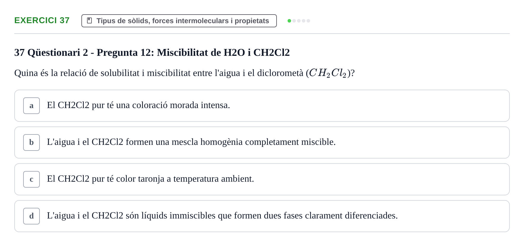 Enunciado: Problema 37 · Química General I Inorgànica UB Examen test de pràctiques: Química Inorgànica