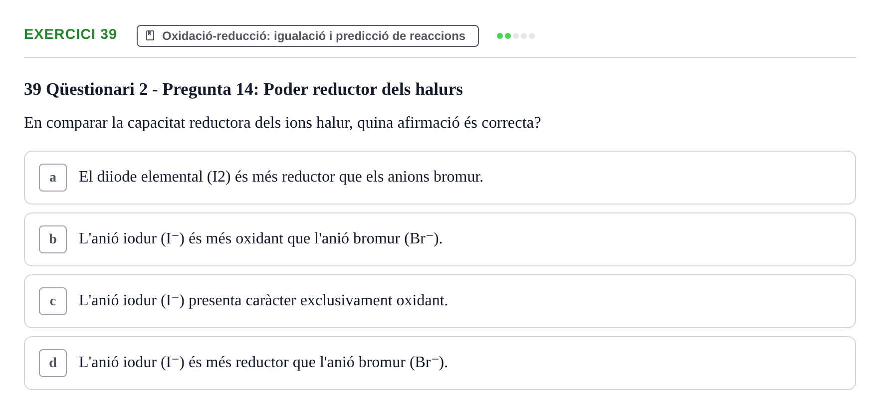 Enunciado: Problema 39 · Química General I Inorgànica UB Examen test de pràctiques: Química Inorgànica