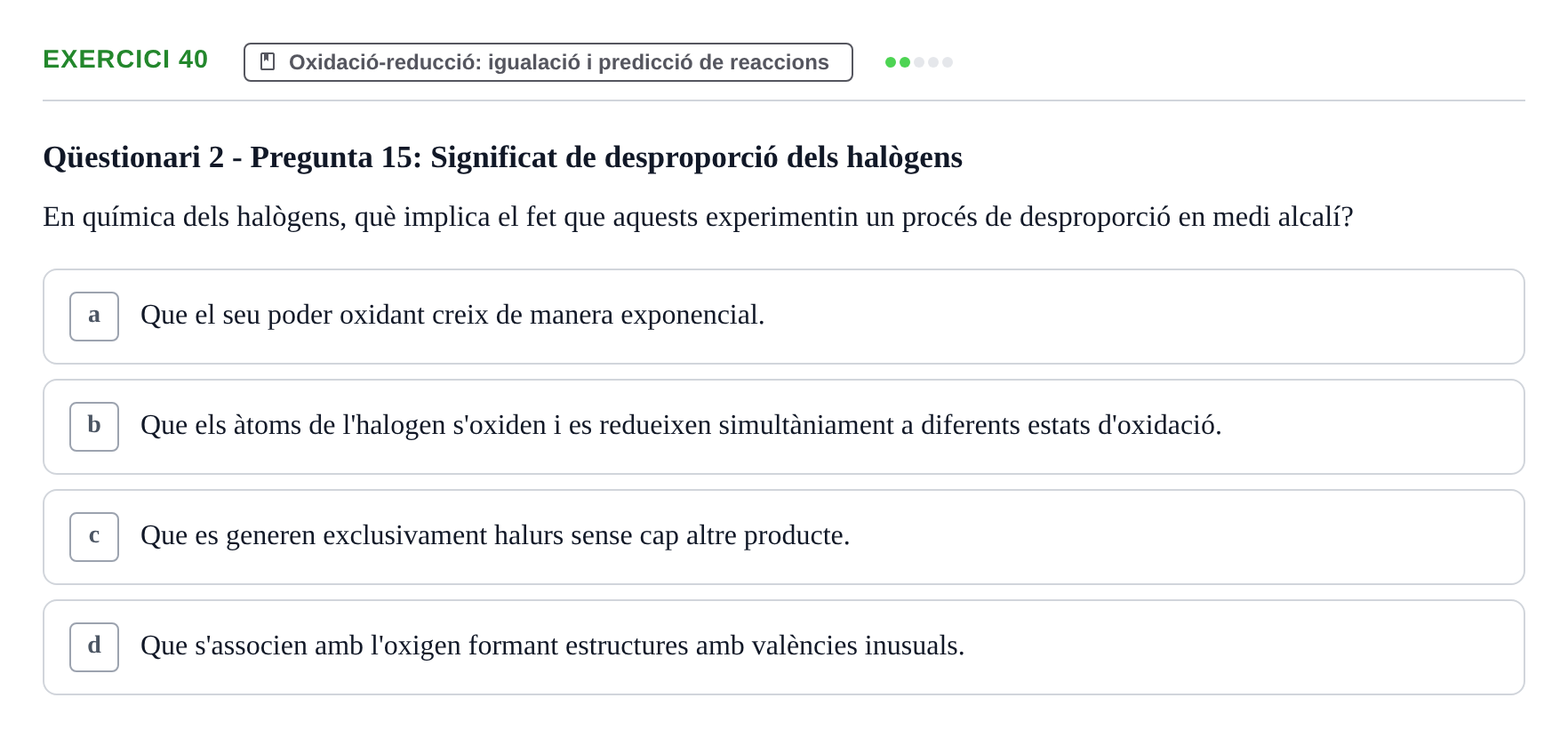 Enunciado: Problema 40 · Química General I Inorgànica UB Examen test de pràctiques: Química Inorgànica