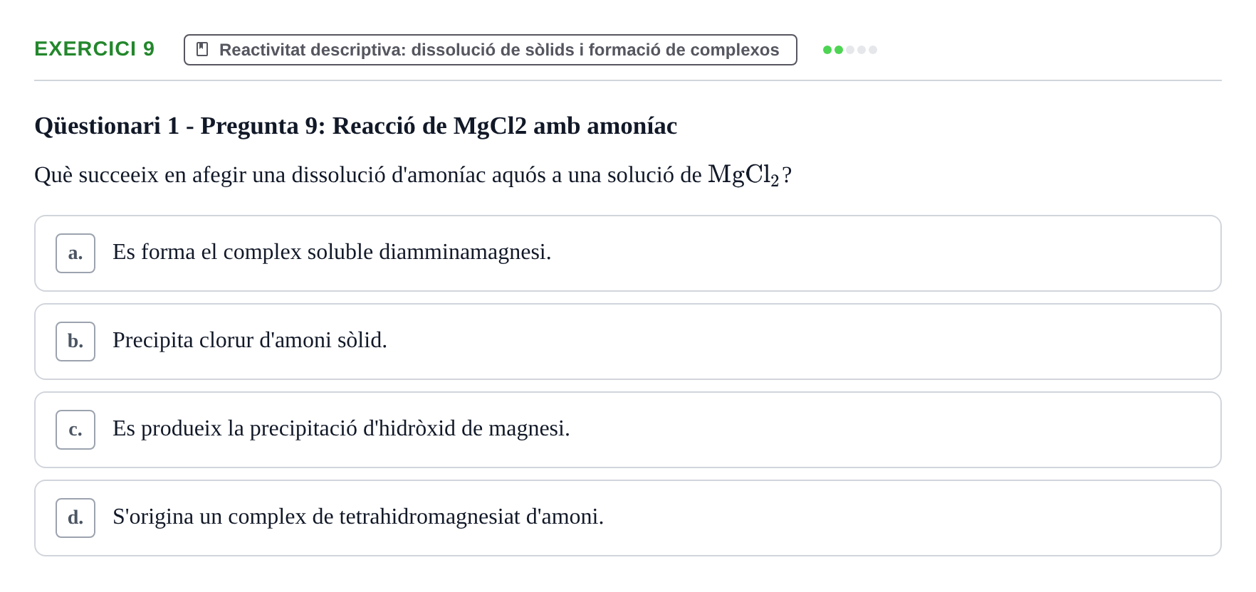 Enunciado: Problema 9 · Química General I Inorgànica UB Examen test de pràctiques: Química Inorgànica
