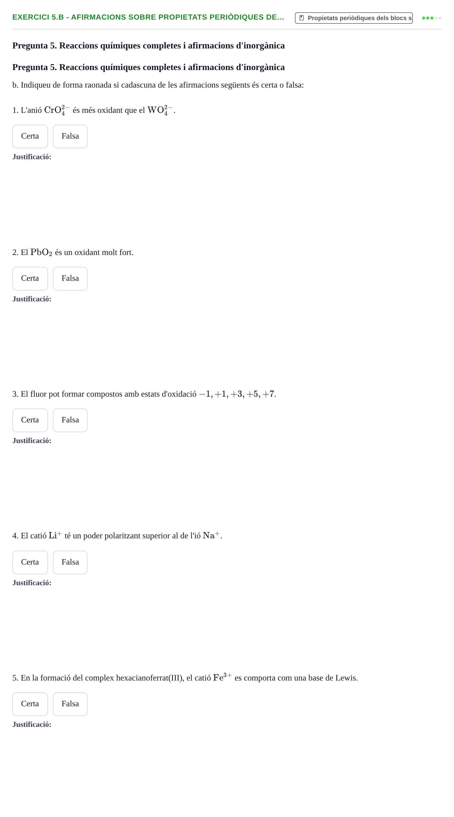 Enunciado: Ejercicio 5.b - Afirmacions sobre propietats periòdiques de… · Química General I Inorgànica UB 2010