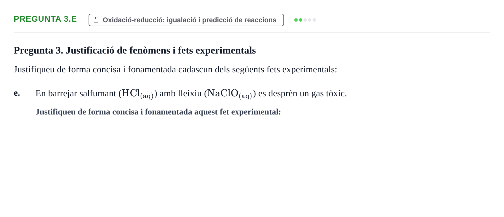 Enunciado: Pregunta 3.e · Química General I Inorgànica UB 2011