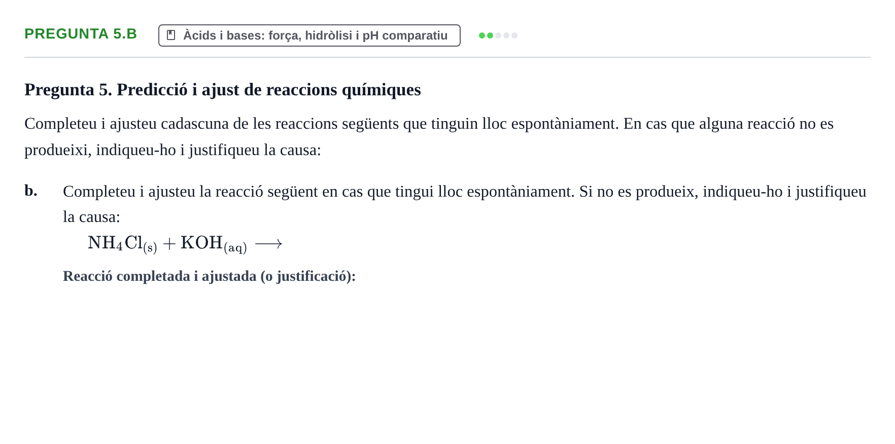 Enunciado: Pregunta 5.b · Química General I Inorgànica UB 2011