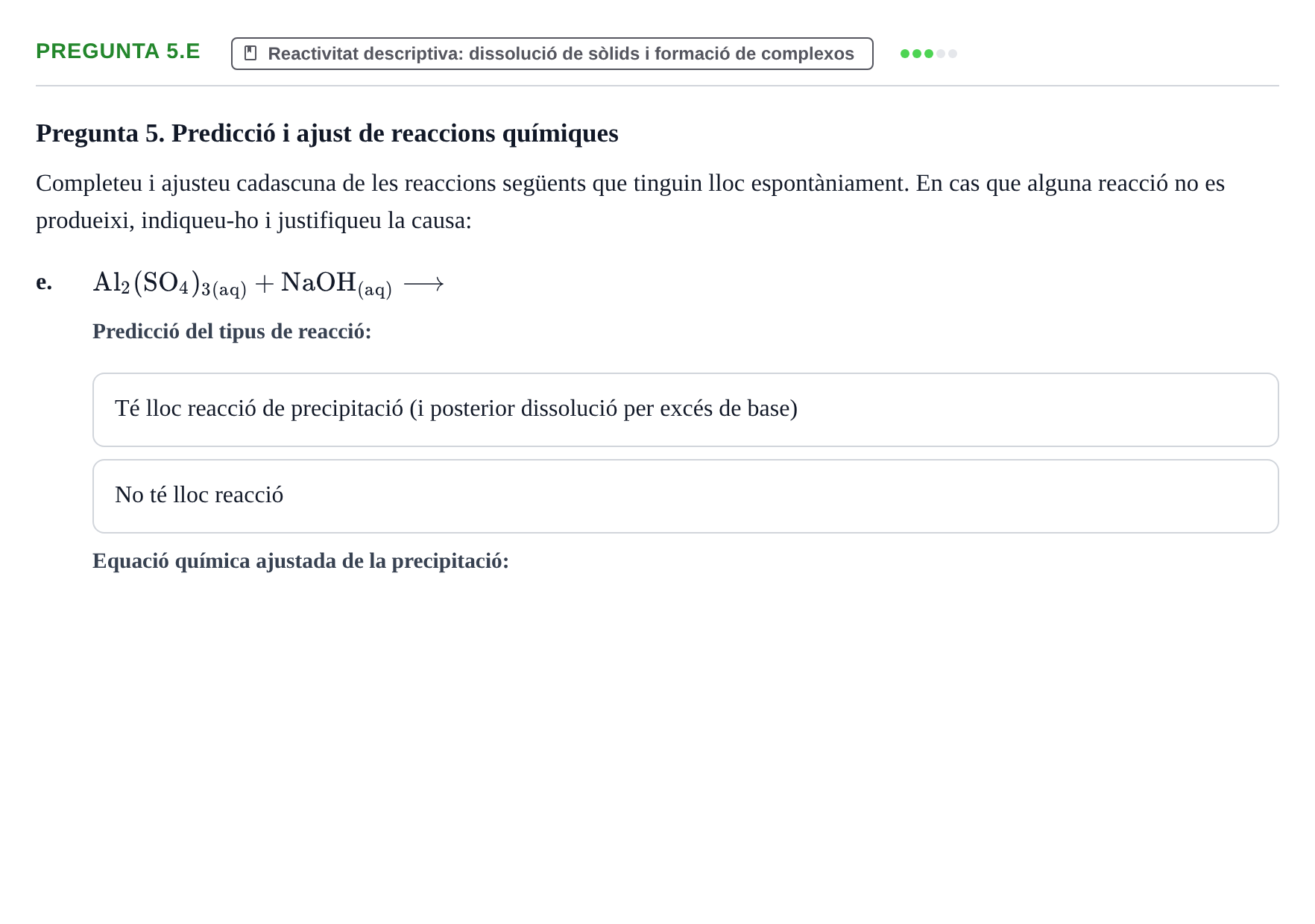 Enunciado: Pregunta 5.e · Química General I Inorgànica UB 2011