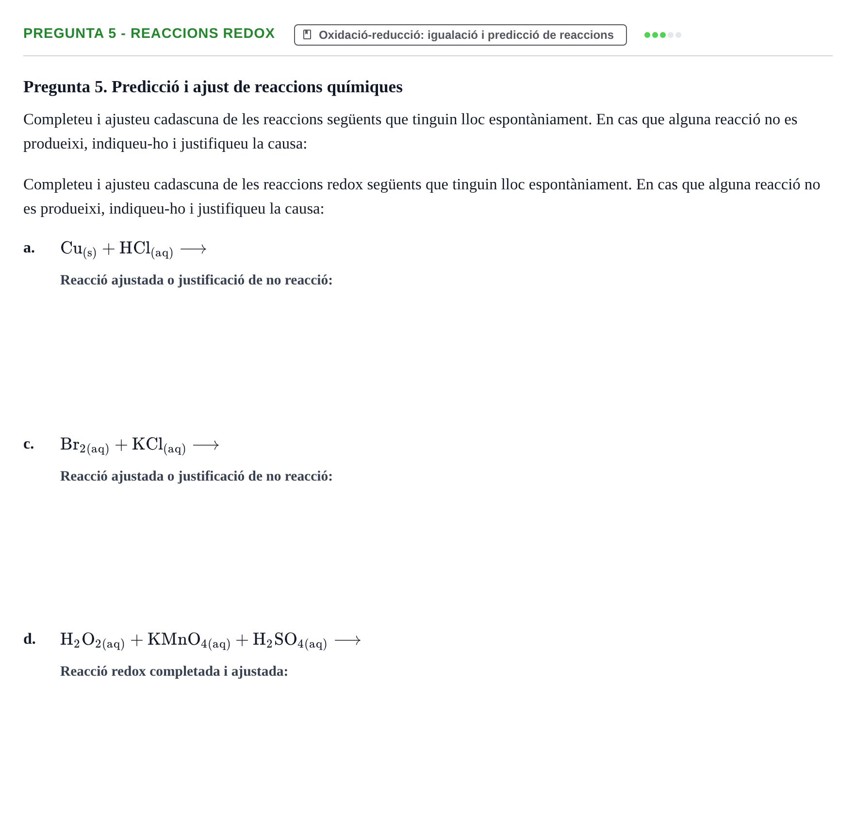 Enunciado: Pregunta 5 - Reaccions redox · Química General I Inorgànica UB 2011