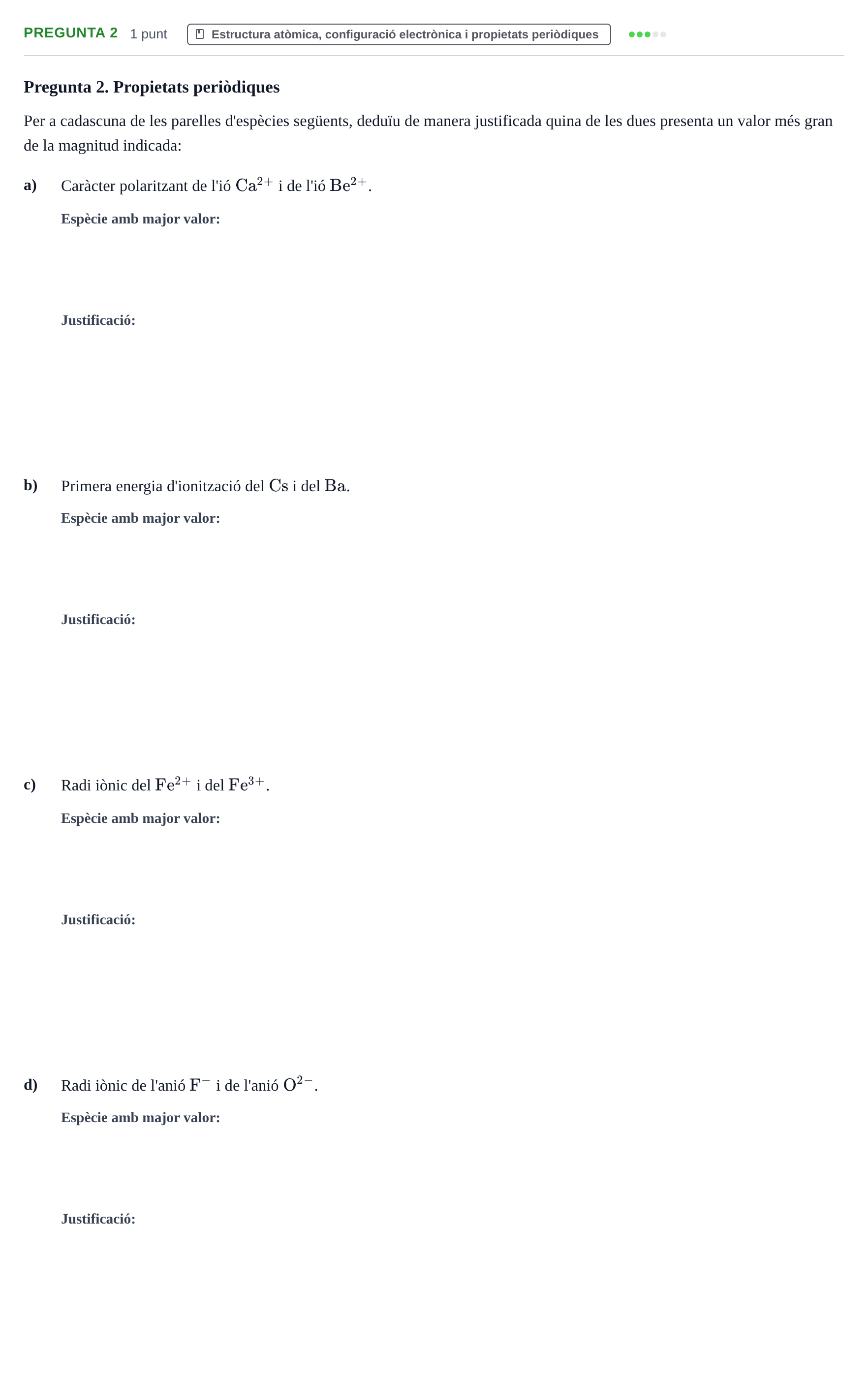 Enunciado: Pregunta 2 · Química General I Inorgànica UB 2019