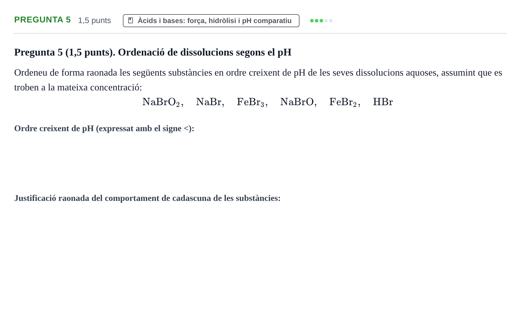 Enunciado: Pregunta 5 · Química General I Inorgànica UB 2019