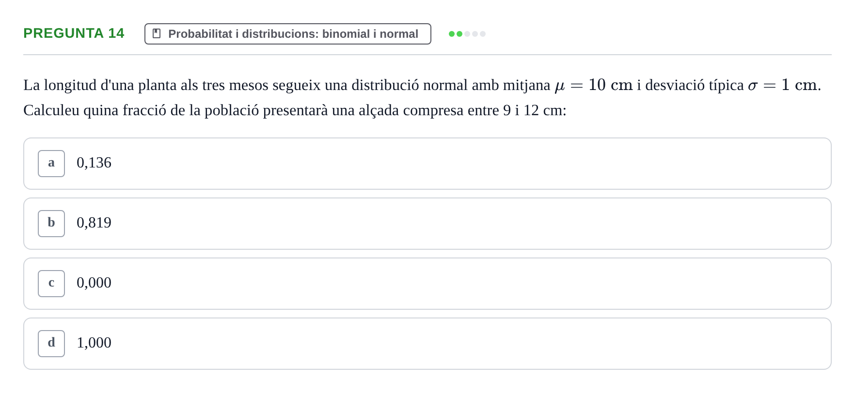 Enunciado: Pregunta 14 · Matemática Aplicada y Bioestadística UB 2018