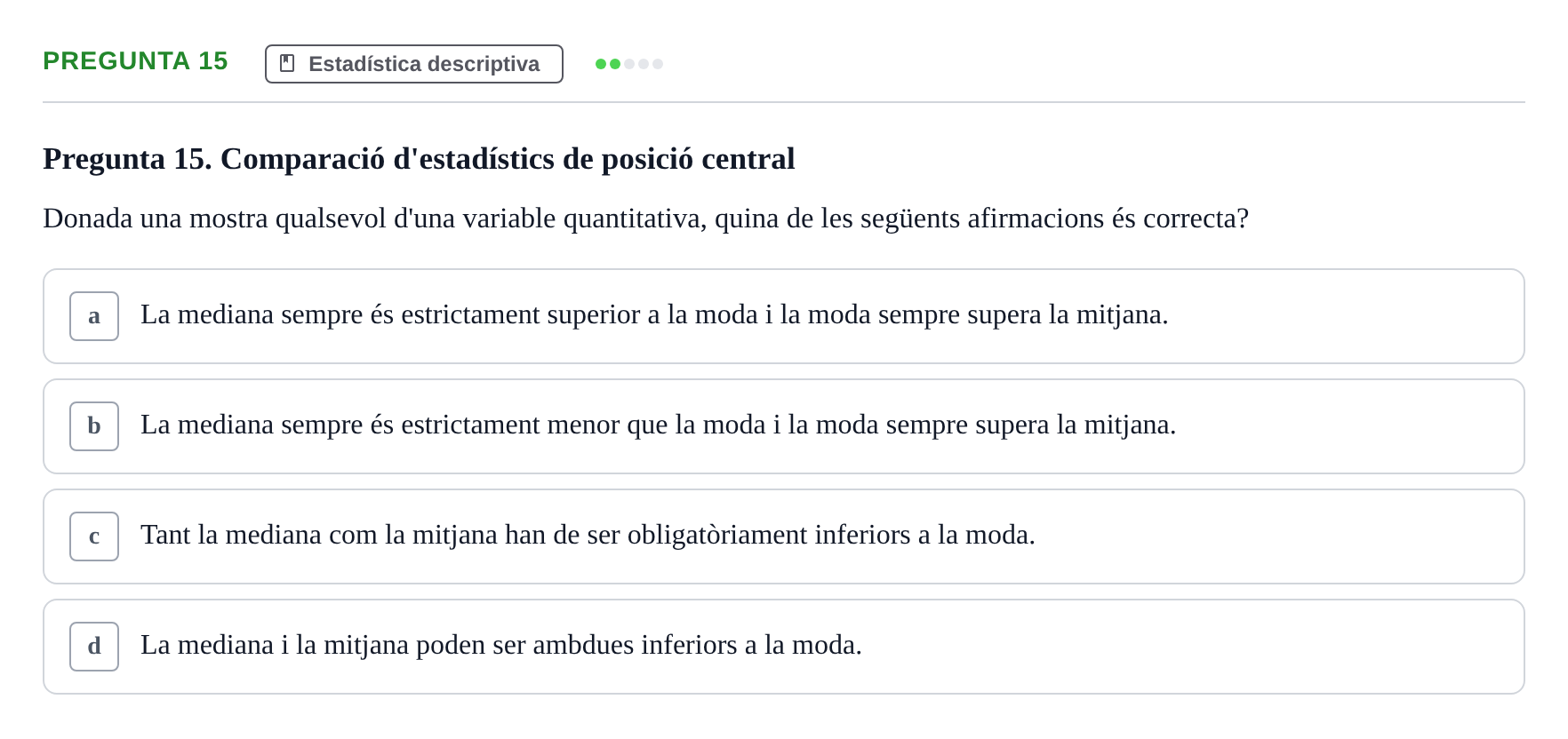 Enunciado: Pregunta 15 · Matemática Aplicada y Bioestadística UB 2018