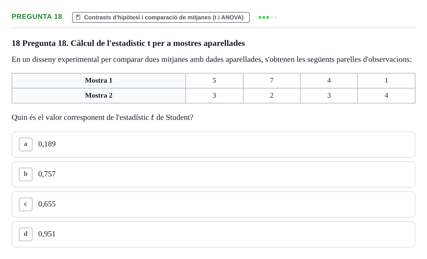 Enunciado: Pregunta 18 · Matemática Aplicada y Bioestadística UB 2018