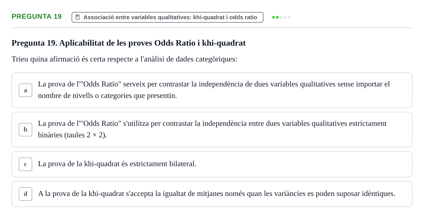 Enunciado: Pregunta 19 · Matemática Aplicada y Bioestadística UB 2018