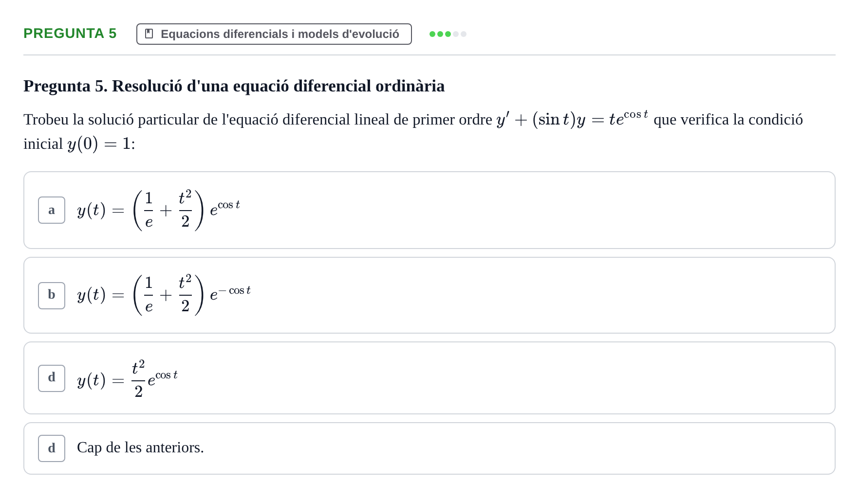 Enunciado: Pregunta 5 · Matemática Aplicada y Bioestadística UB 2018