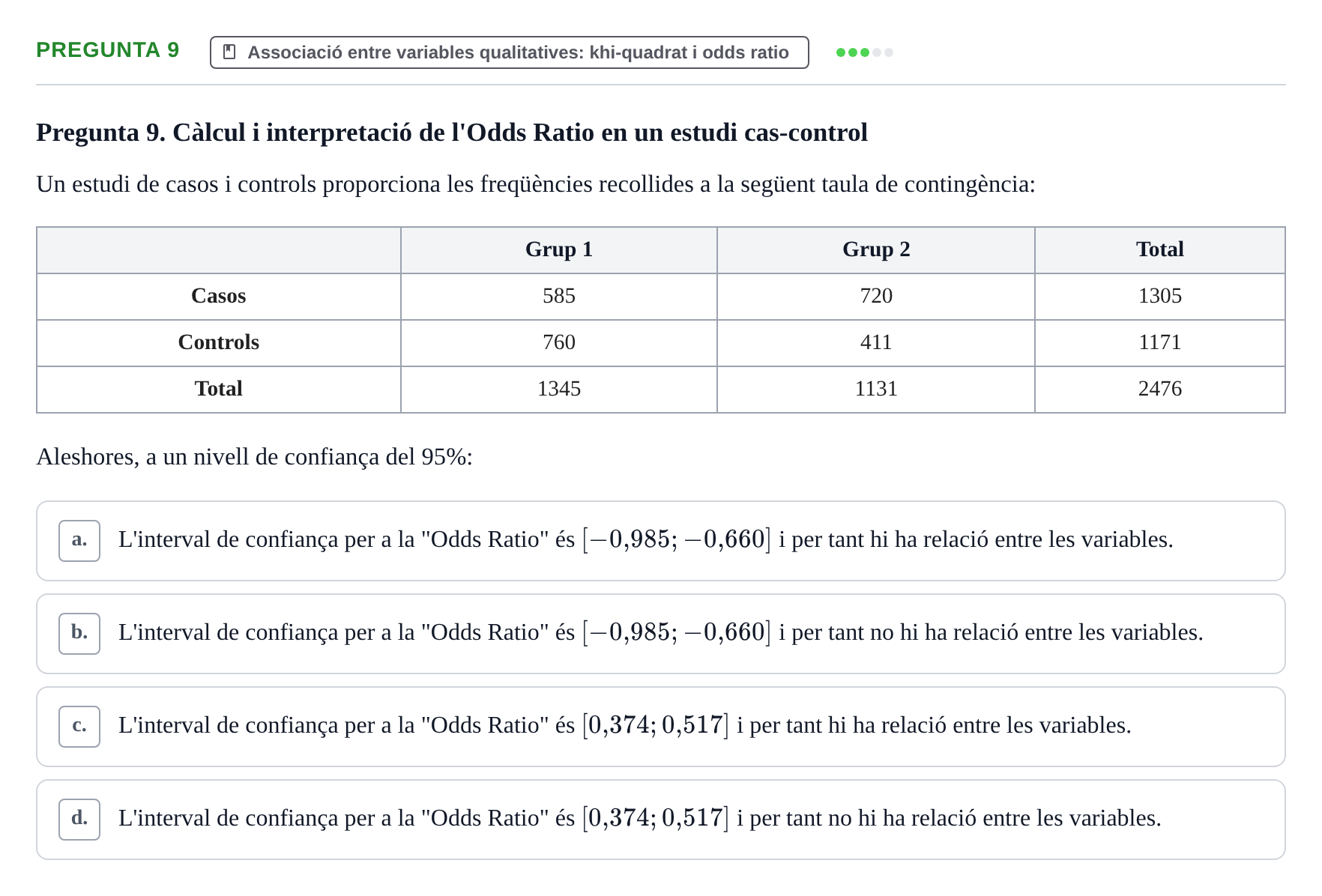 Enunciado: Pregunta 9 · Matemática Aplicada y Bioestadística UB 2018