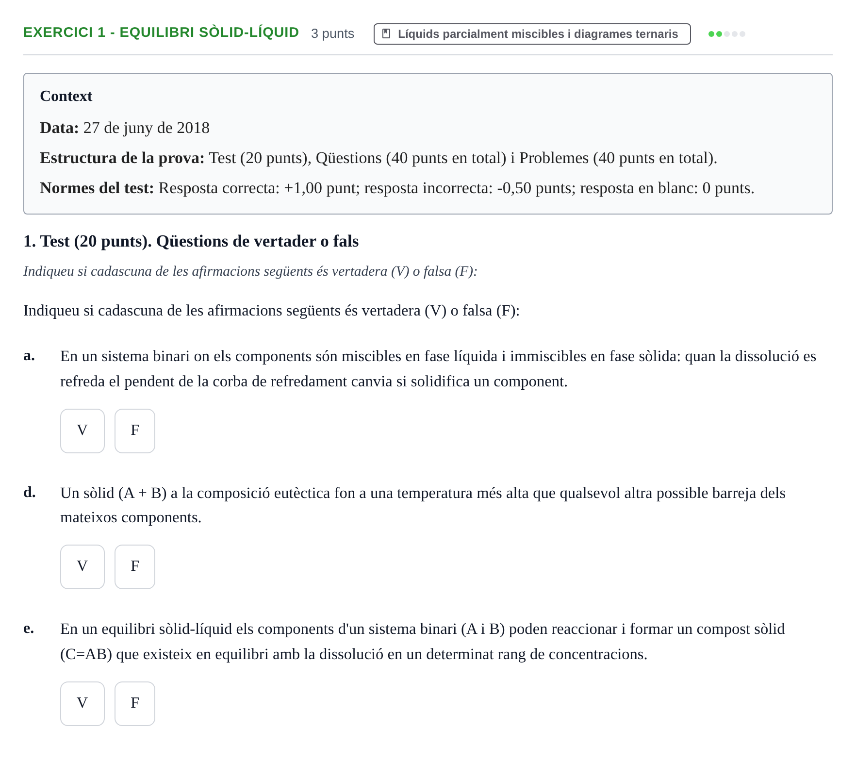 Enunciado: Ejercicio 1 - Equilibri sòlid-líquid · Fisicoquímica I UB Juny 2018