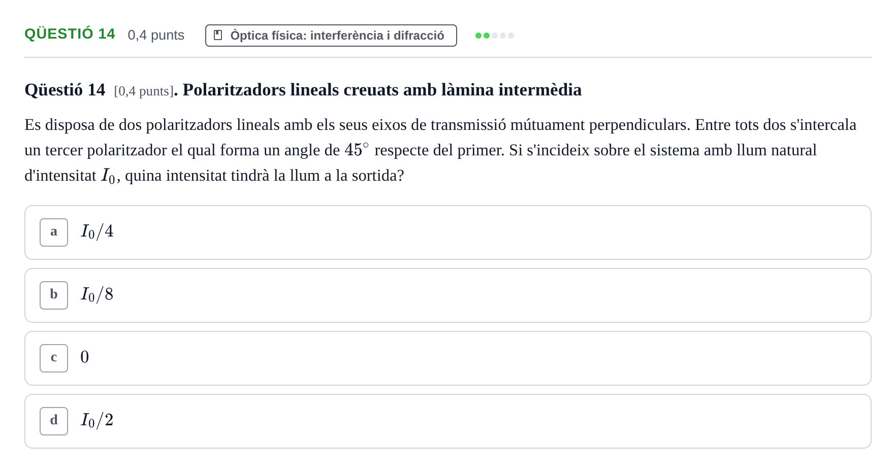 Enunciado: Ejercicio Qüestió 14 · Física II UB 2006