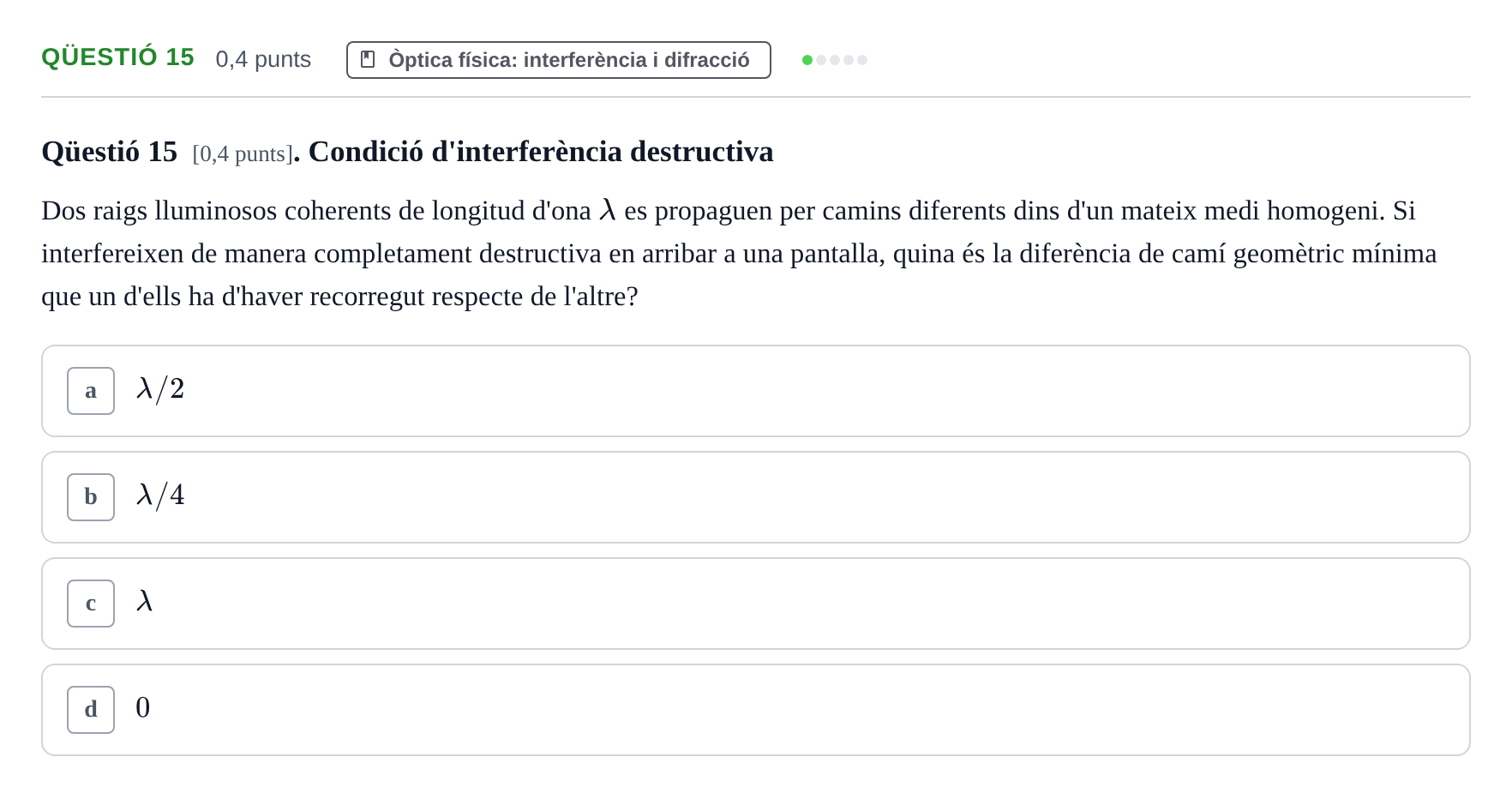 Enunciado: Ejercicio Qüestió 15 · Física II UB 2006