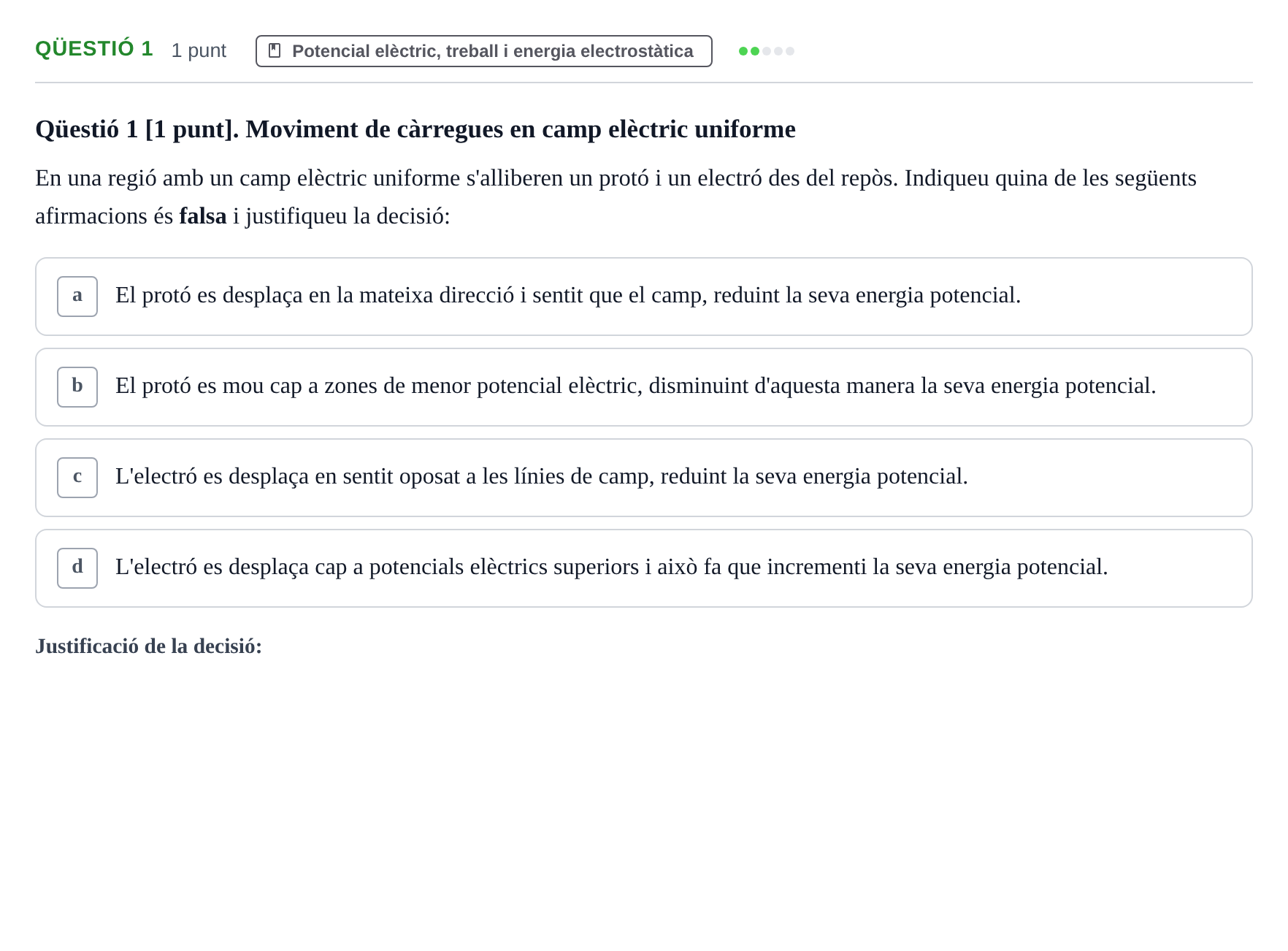 Enunciado: Ejercicio Qüestió 1 · Física II UB 2019