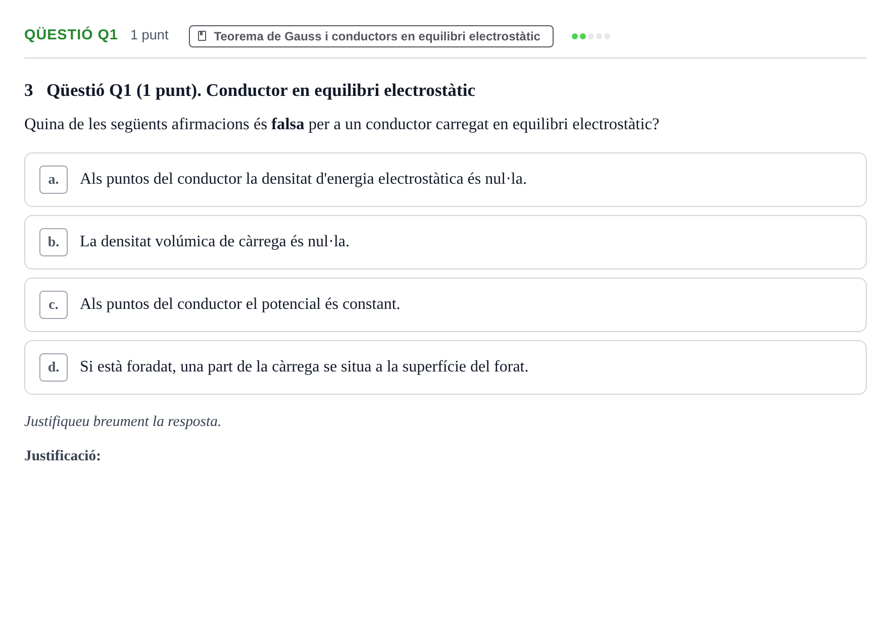 Enunciado: Ejercicio Qüestió Q1 · Física II UB 2017