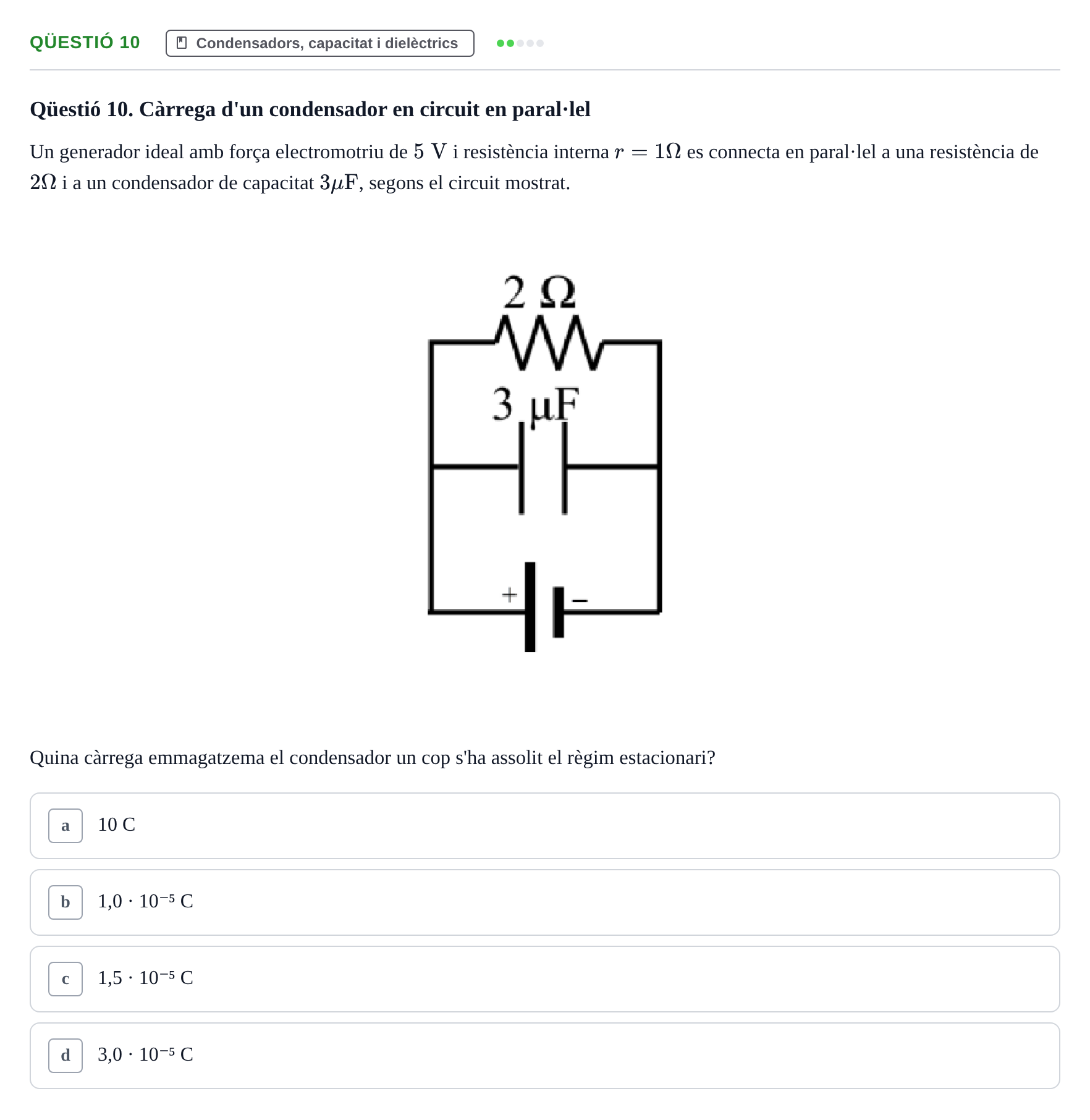 Enunciado: Ejercicio Qüestió 10 · Física II UB 2019