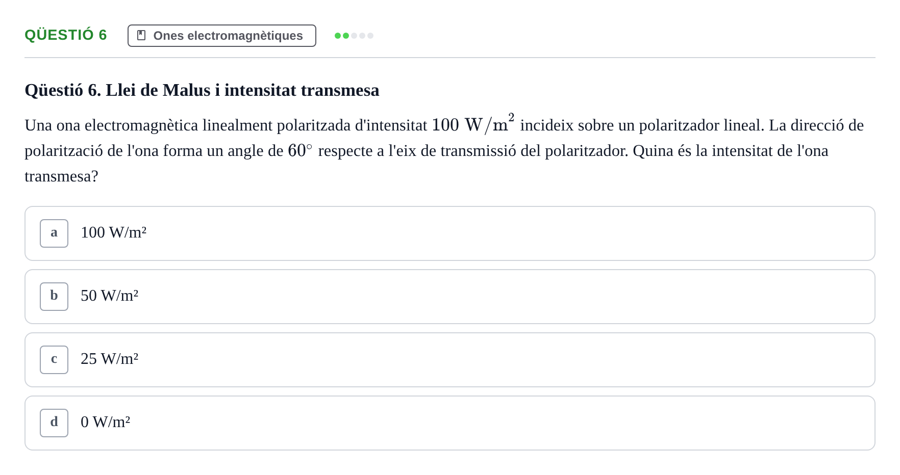 Enunciado: Ejercicio Qüestió 6 · Física II UB 2019