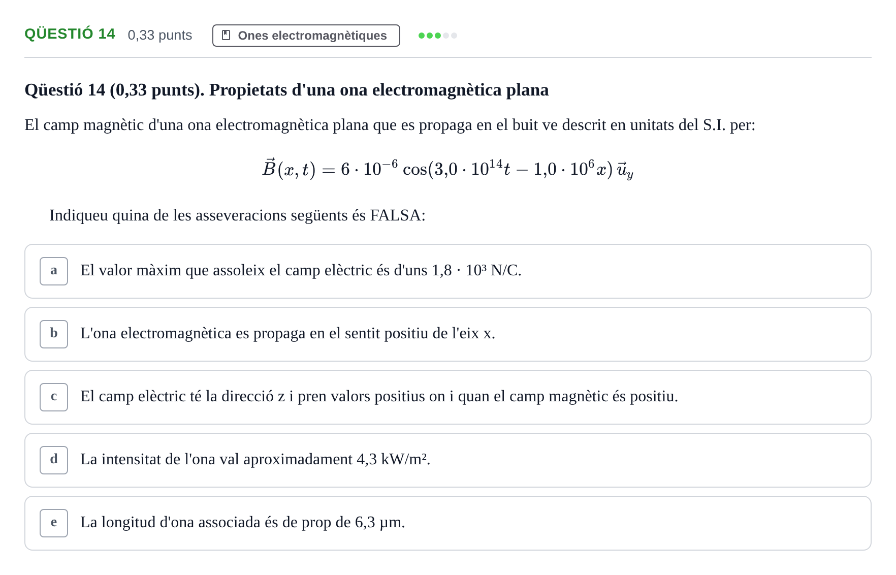 Enunciado: Ejercicio Qüestió 14 · Física II UB Juny 2019