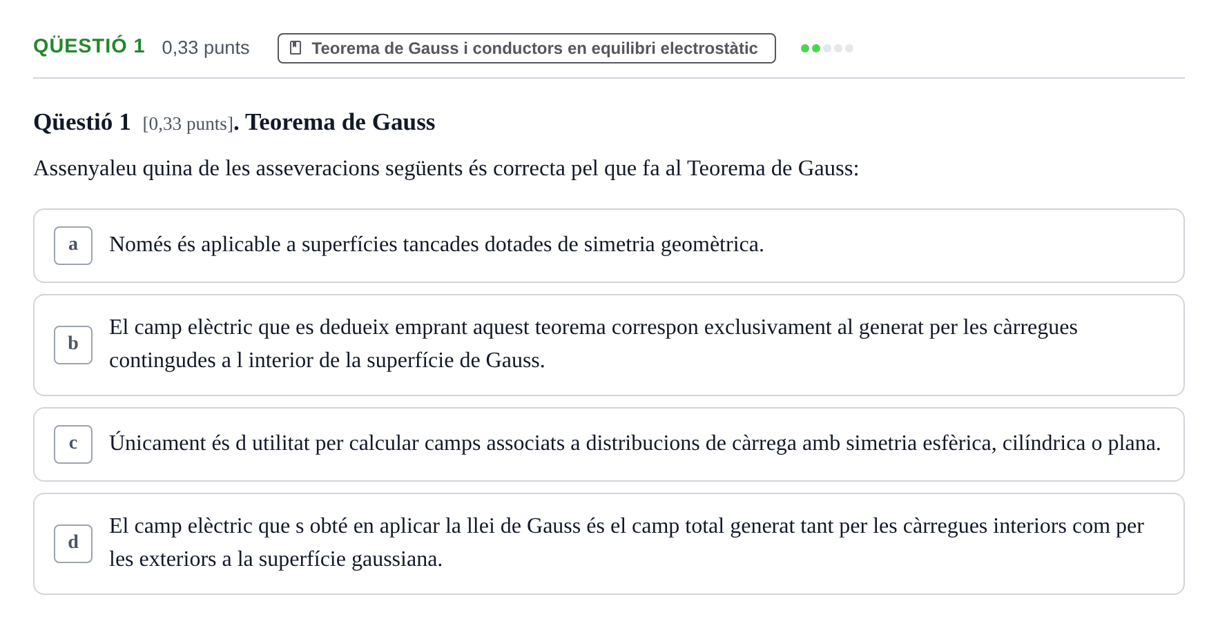 Enunciado: Ejercicio Qüestió 1 · Física II UB Juny 2019
