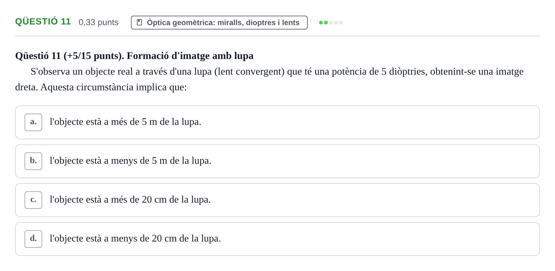 Enunciado: Ejercicio Qüestió 11 · Física II UB 2019