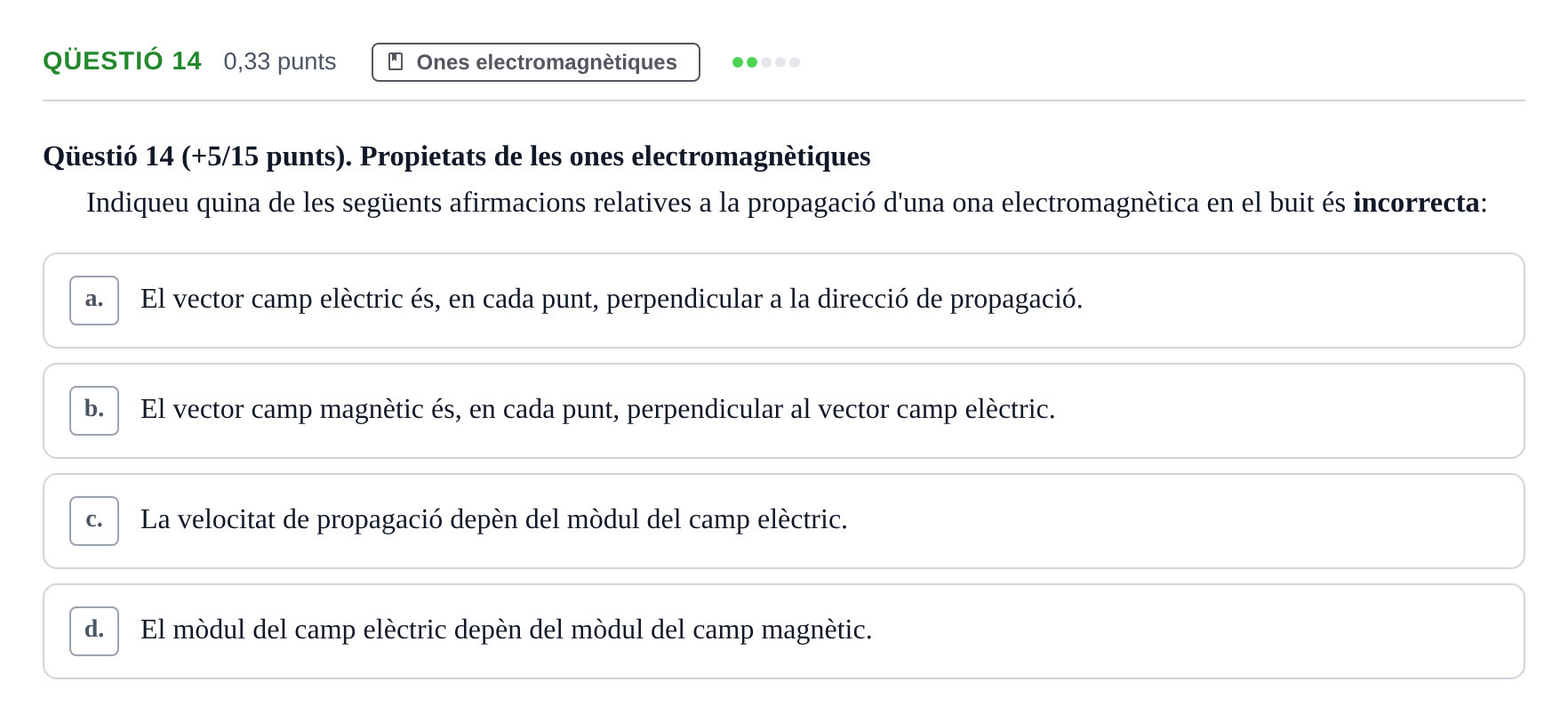 Enunciado: Ejercicio Qüestió 14 · Física II UB 2019