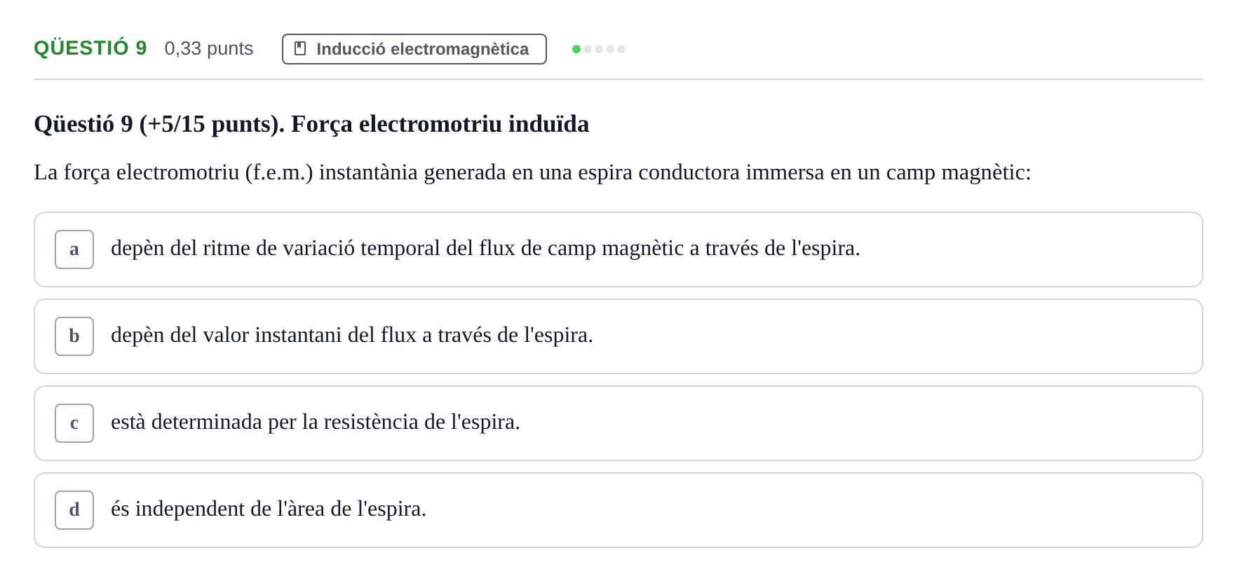 Enunciado: Ejercicio Qüestió 9 · Física II UB 2019