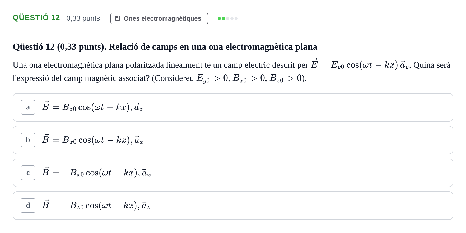 Enunciado: Ejercicio Qüestió 12 · Física II UB 2023