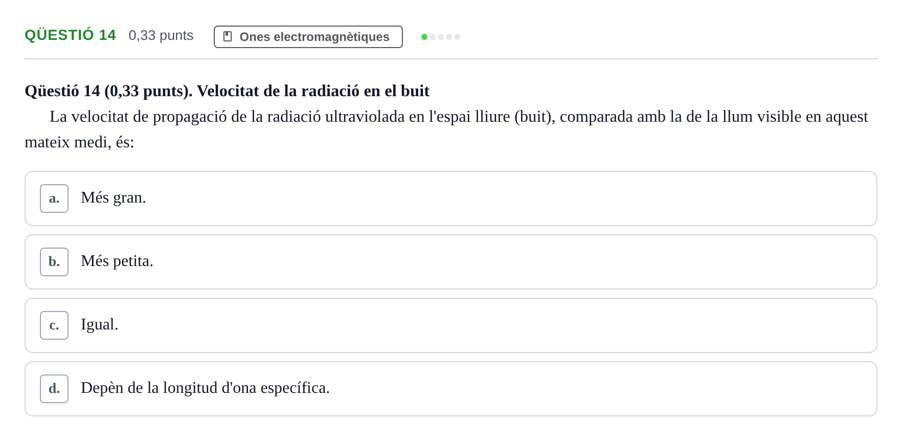 Enunciado: Ejercicio Qüestió 14 · Física II UB 2023