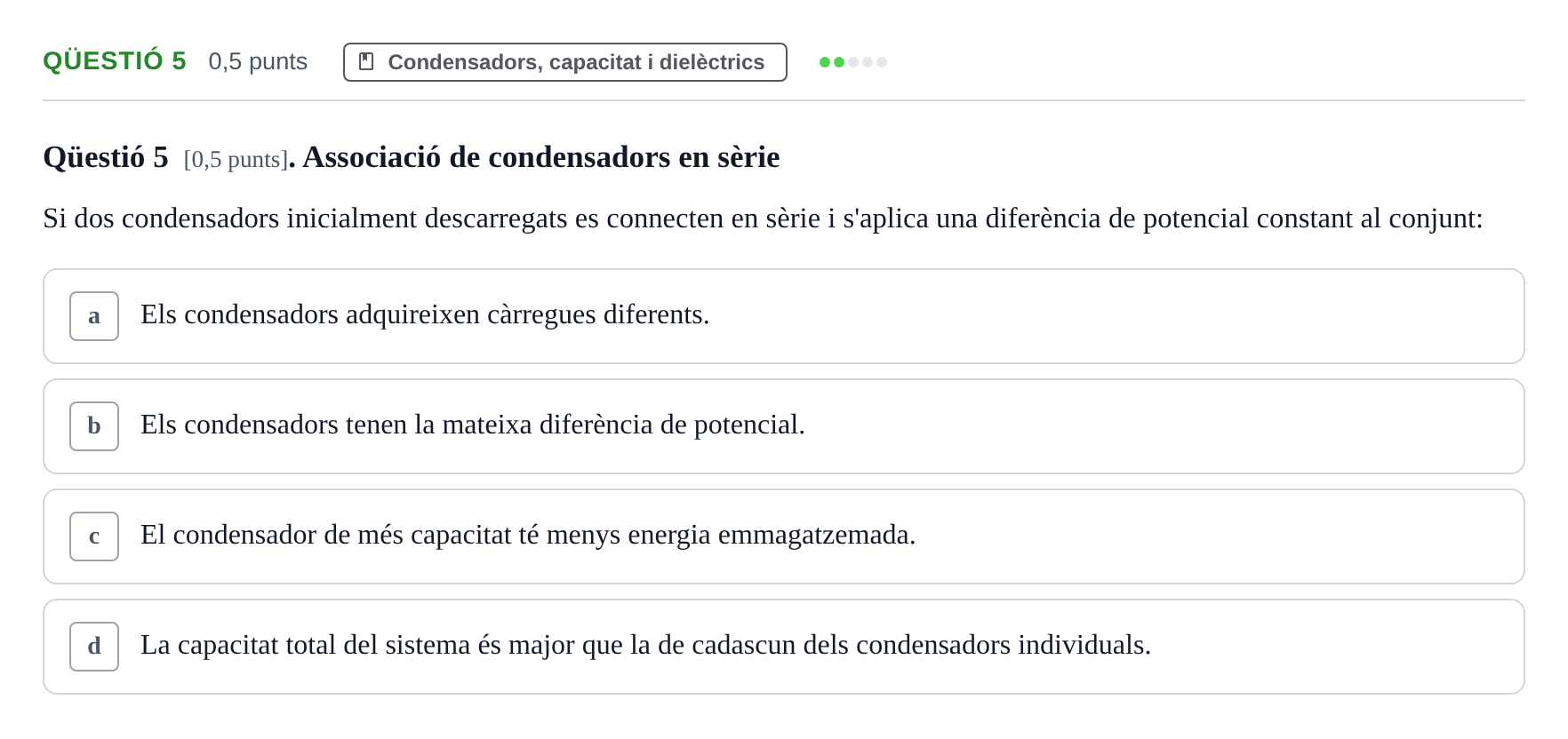 Enunciado: Ejercicio Qüestió 5 · Física II UB 2023