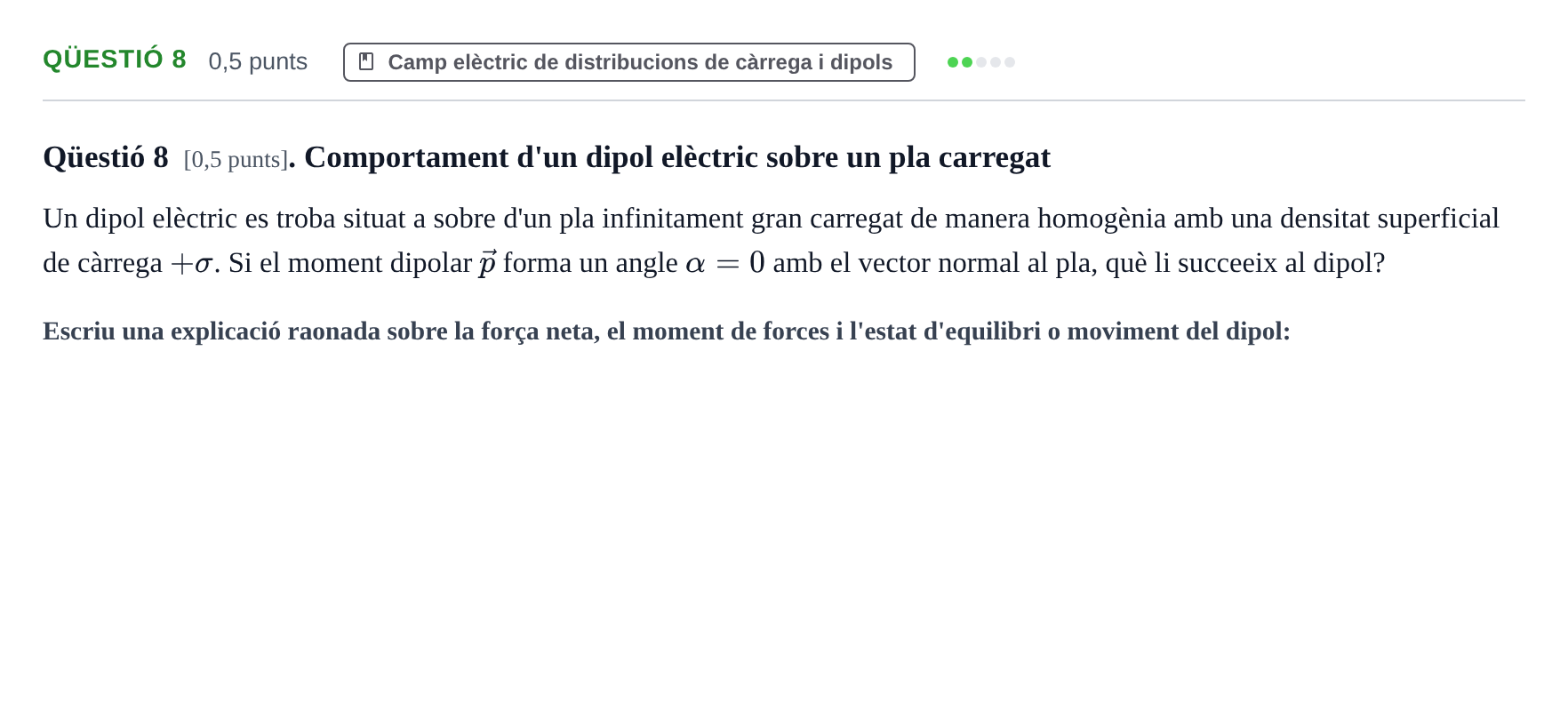 Enunciado: Ejercicio Qüestió 8 · Física II UB 2023