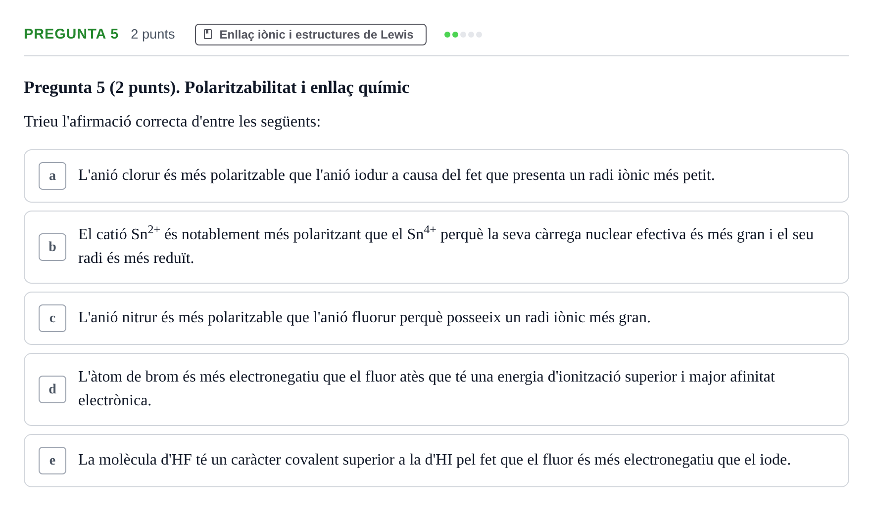 Enunciado: Pregunta 5 · Química Bàsica I UB 2023