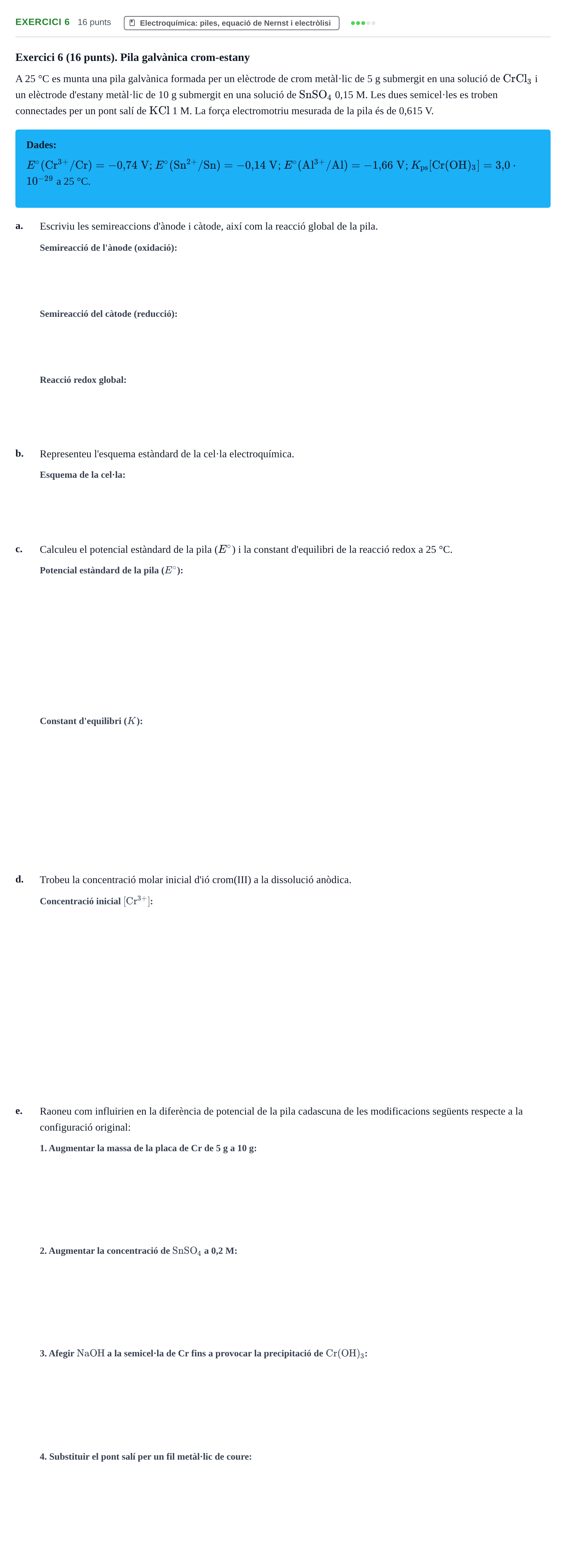 Enunciado: Exercici 6 · Química Bàsica Ii UB 2016