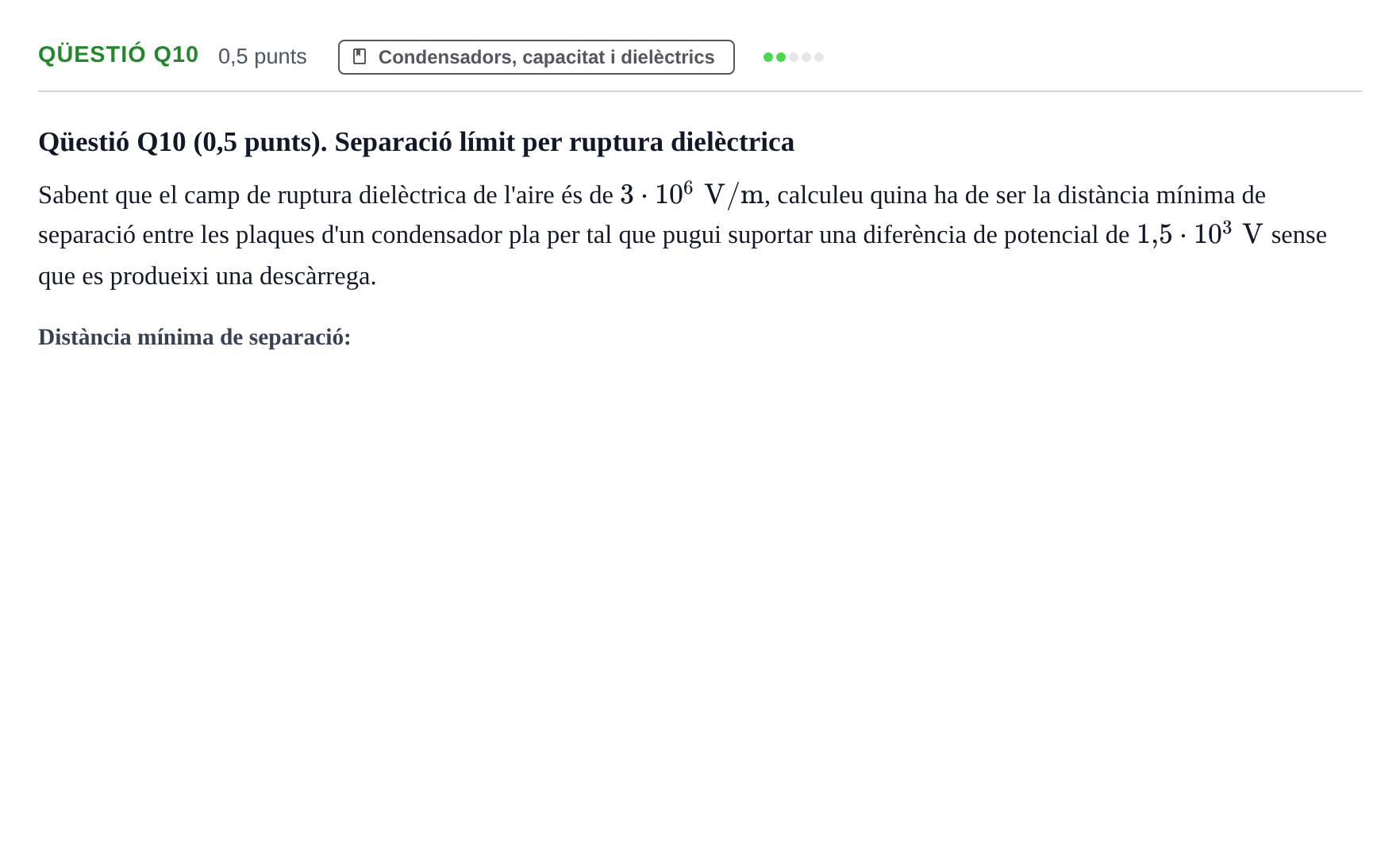 Enunciado: Ejercicio Qüestió Q10 · Física II UB 2024