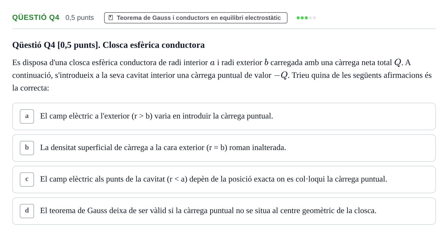 Enunciado: Ejercicio Qüestió Q4 · Física II UB 2024