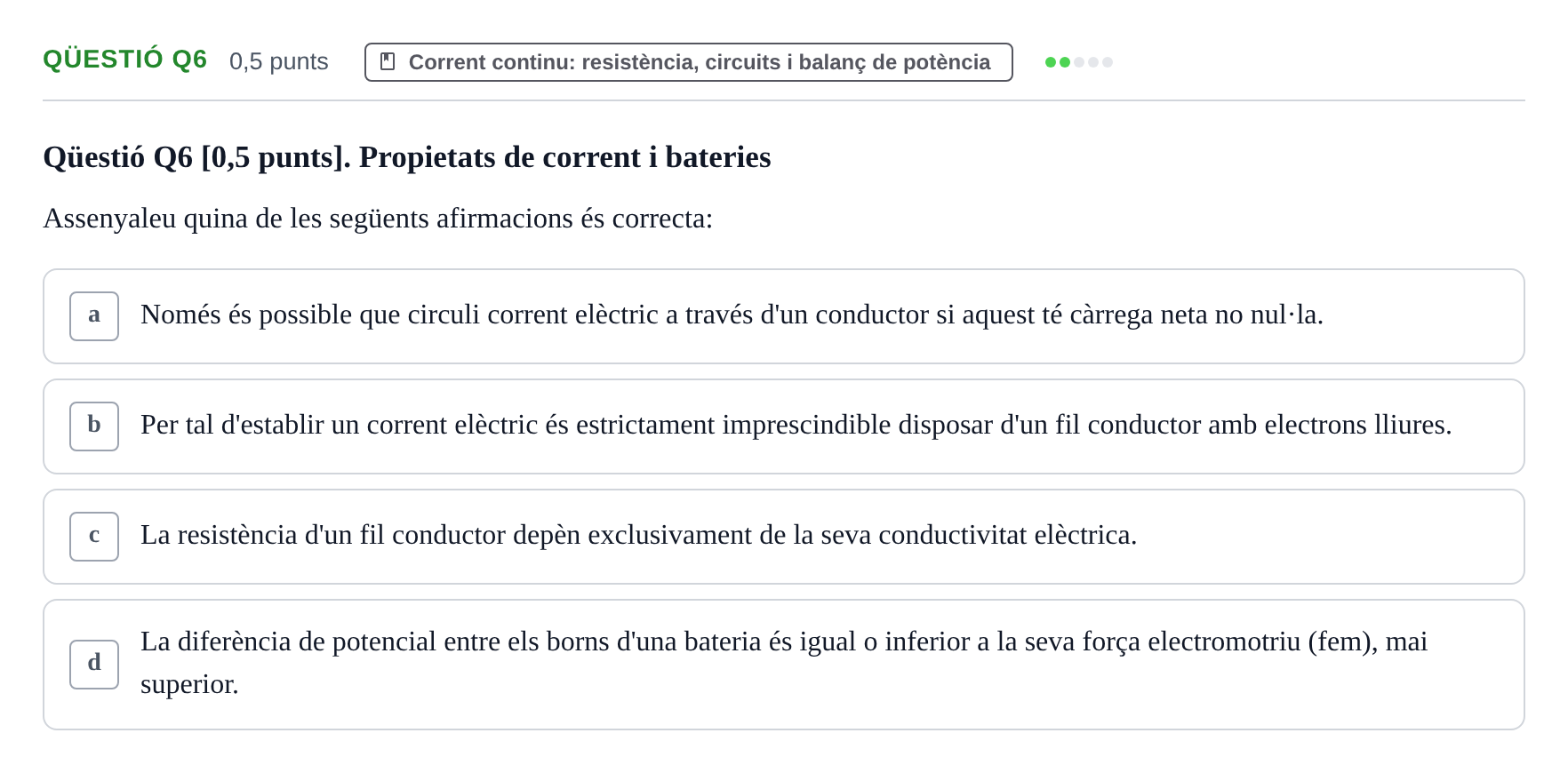Enunciado: Ejercicio Qüestió Q6 · Física II UB 2024