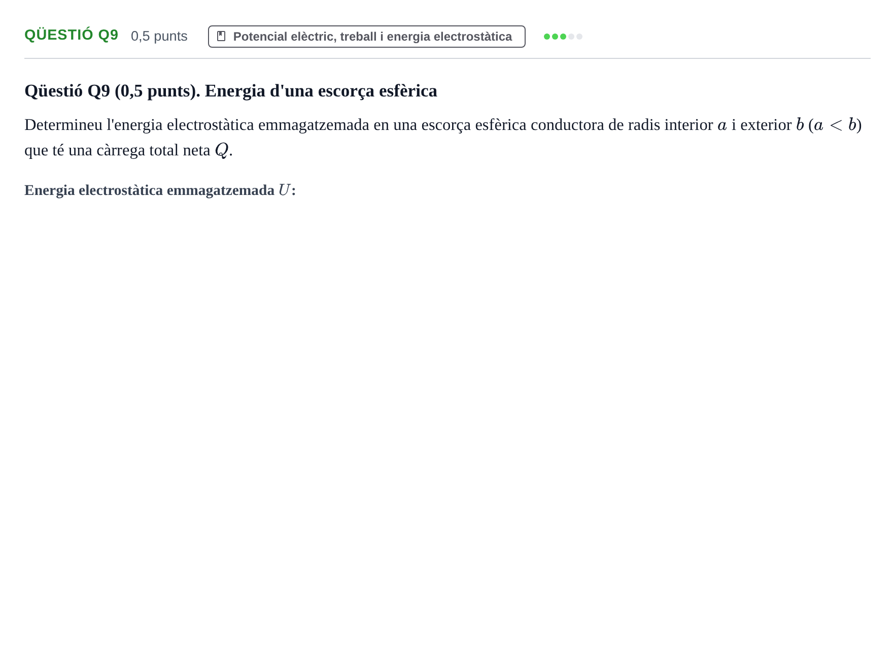 Enunciado: Ejercicio Qüestió Q9 · Física II UB 2024