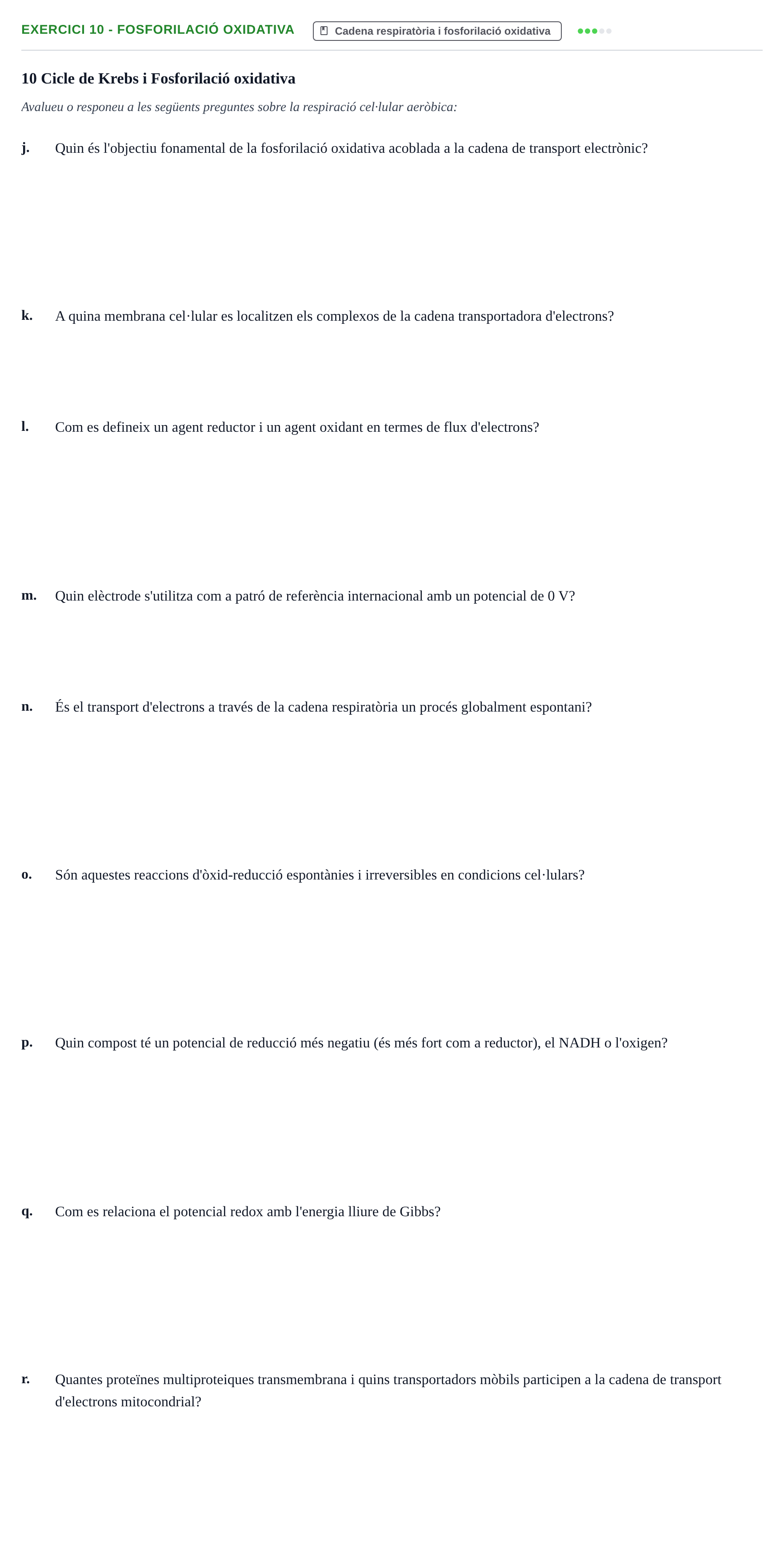Enunciado: 10 - Fosforilació oxidativa