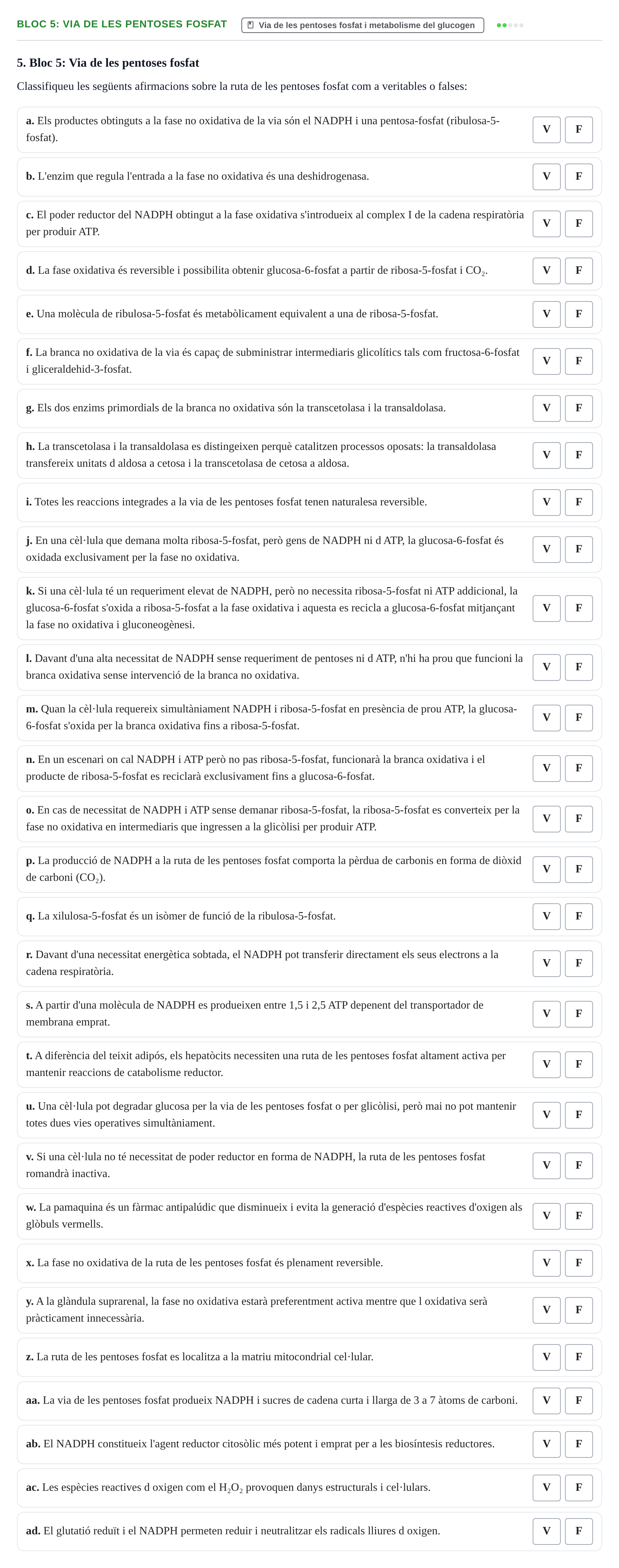 Enunciado: Bloc 5: Via de les pentoses fosfat