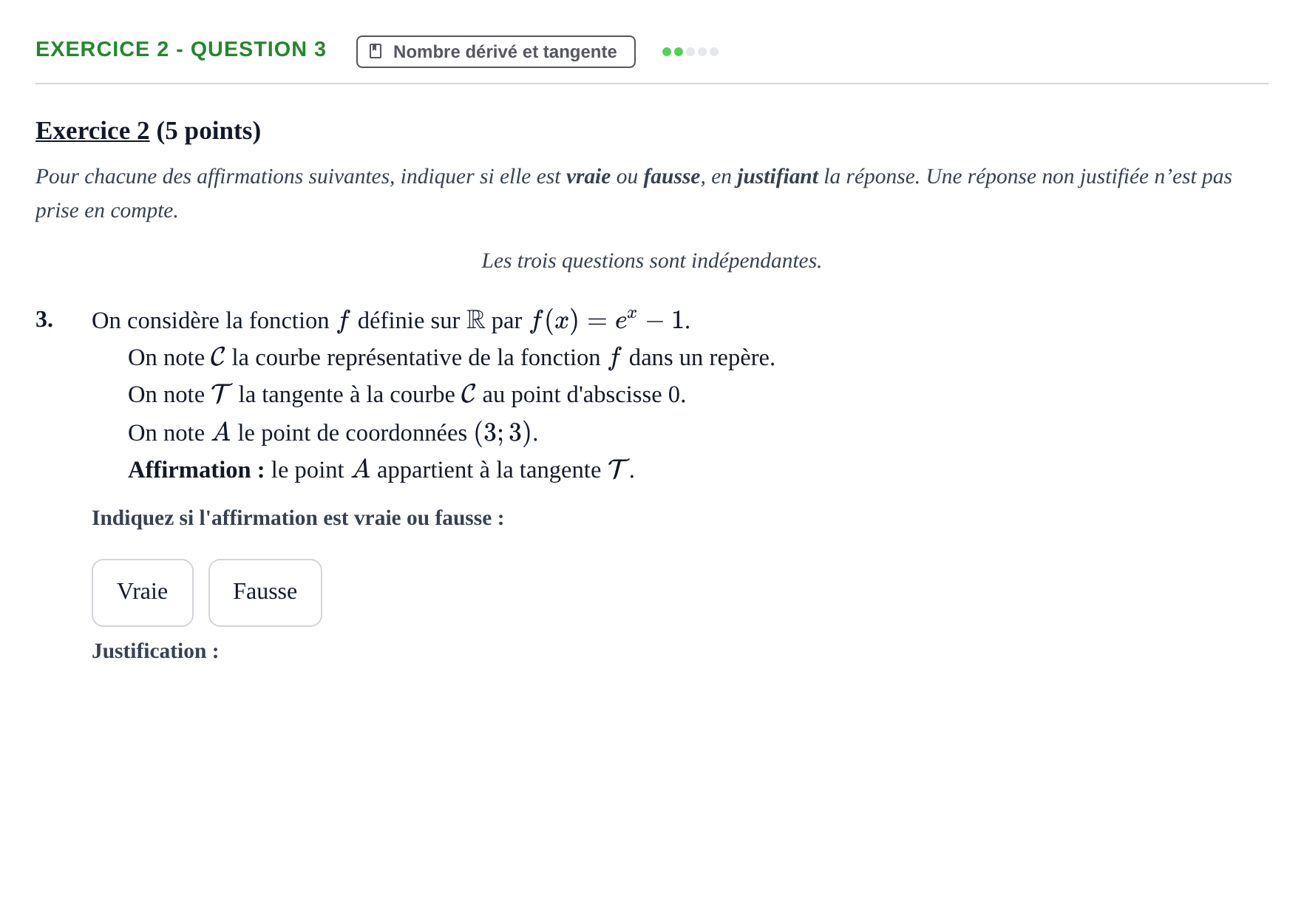 Énoncé: Exercice 2 - Question 3 · Bac Épreuve anticipée de mathématiques (spécialité) Métropole 2026